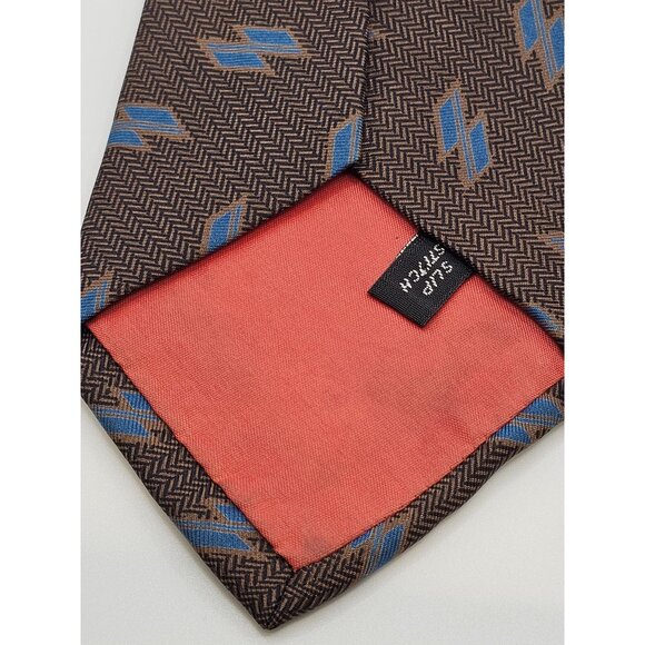 Yves Saint Laurent Silk Brown & Blue Geometric Patterned Tie - Picture 6 of 15
